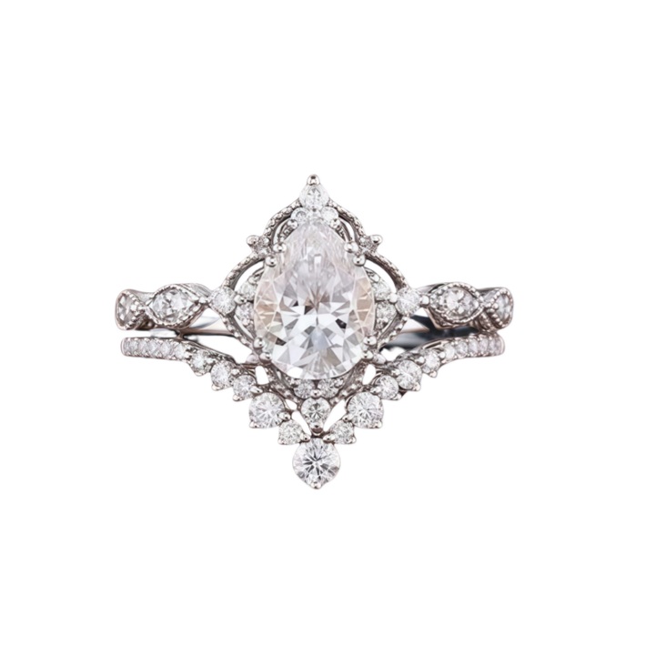 Vintage Lace Pear-Cut Center Stone Stackable Ring Set (Light Luxury Niche Romantic Band Set)