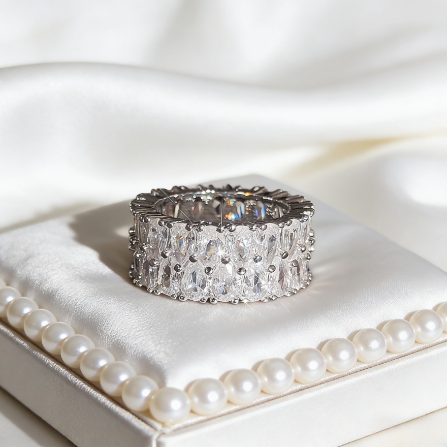 Double-Row Marquise Diamond Eternity Band (Luxury Daily Wear Wide Statement Ring)