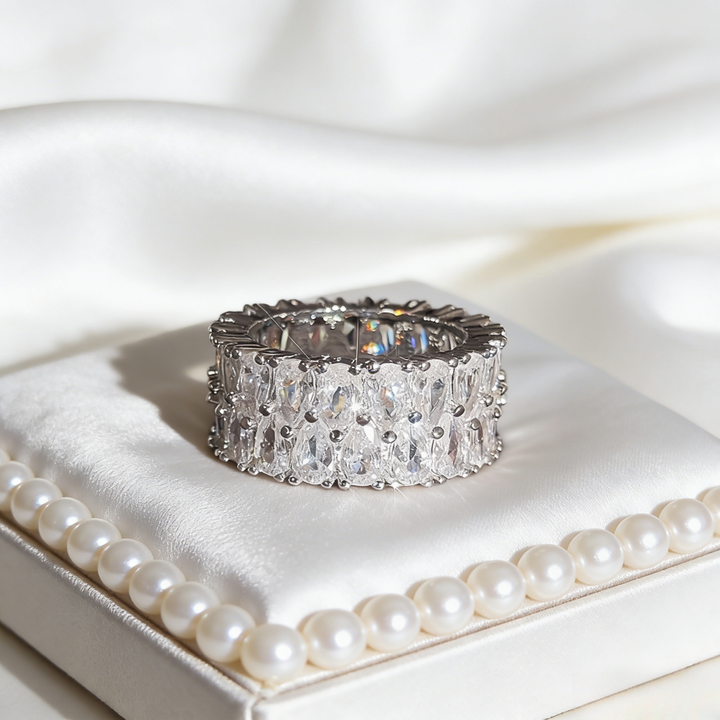 Double-Row Marquise Diamond Eternity Band (Luxury Daily Wear Wide Statement Ring)
