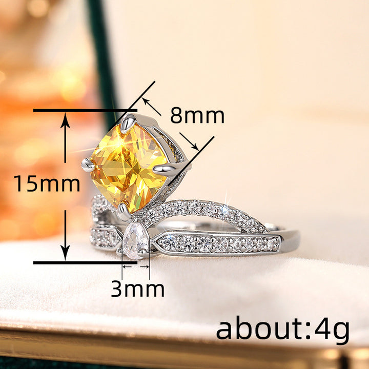 S925 Silver Cushion‑Cut Twisted Shank Diamond Ring, Two‑Color Option Luxury Engagement Ring for Women