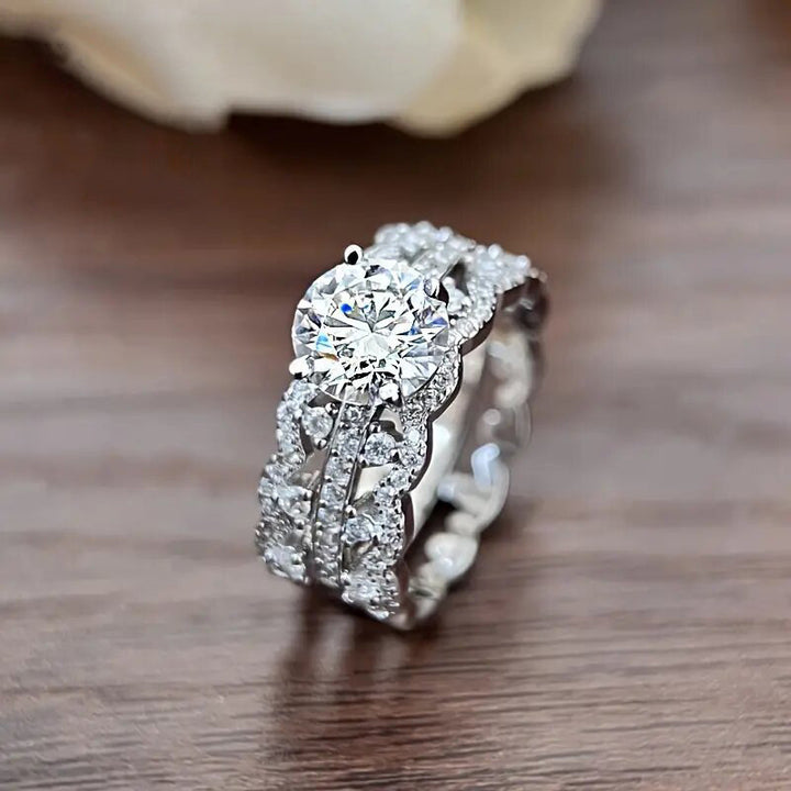 Silver‑Tone Wave Full‑Pavé Stackable Ring Set