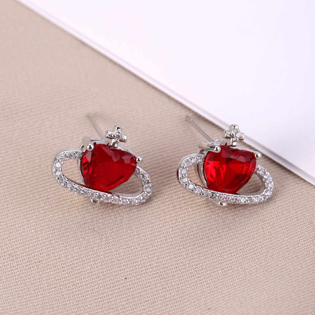 Heart Planet Gemstone Stud Set (Light Luxury Niche Sweet & Cool Earrings)