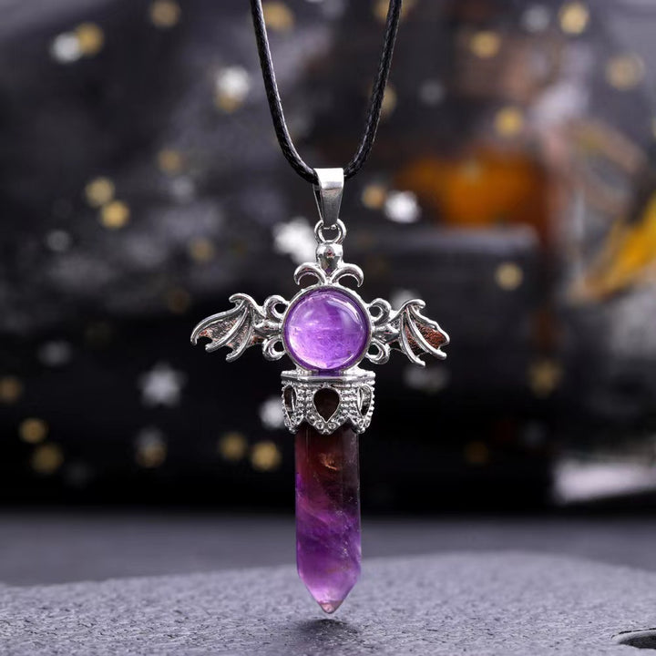 Natural Stone Angel Wand Crystal Pendant Necklace
