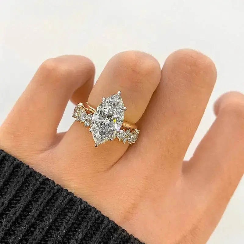 Marquise-Cut Full Zircon Pavé Ring Set for Women