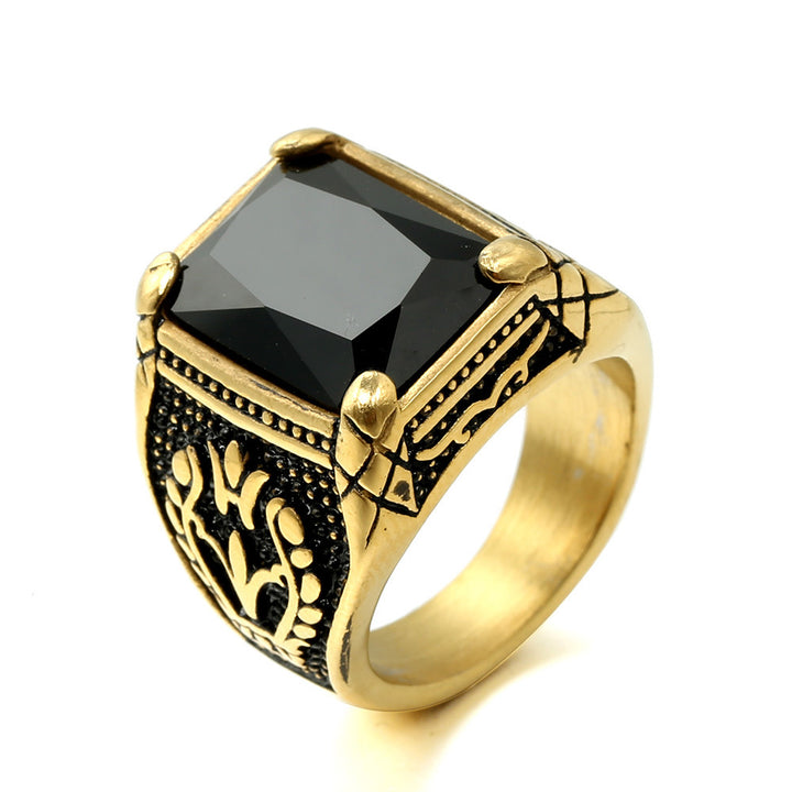Punk Retro Gem Tulip Titanium Steel Men's Ring (Multi-Color Inlaid Style)