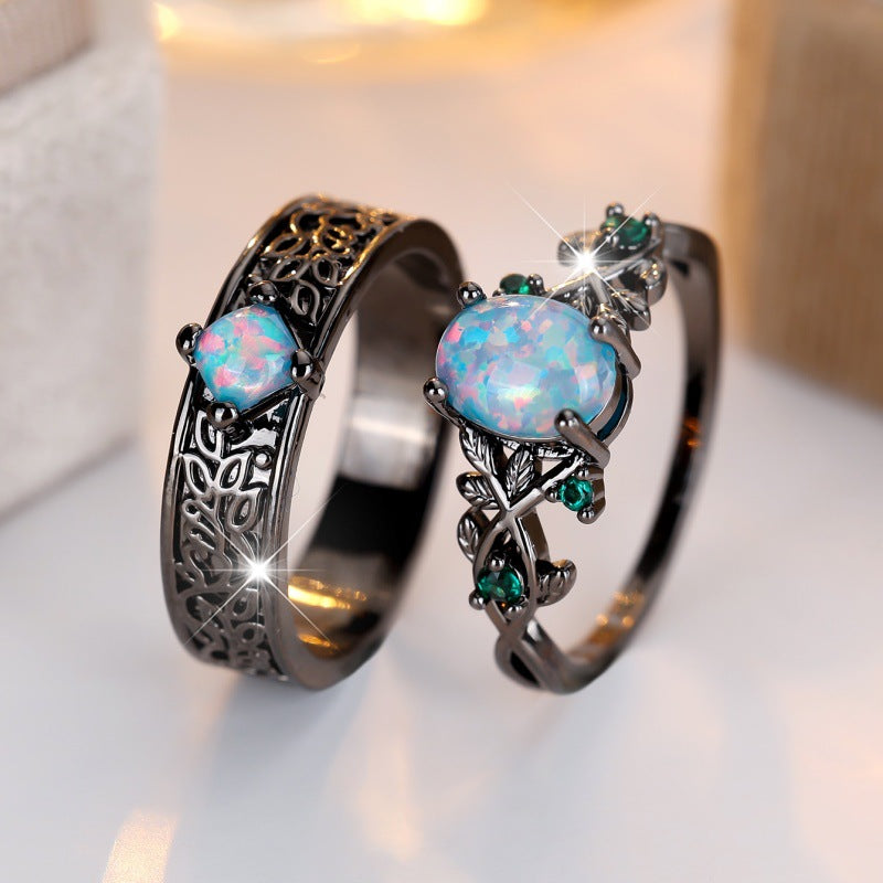 Gothic Black Galaxy Couple Rings – Celestial Love Matching Rings