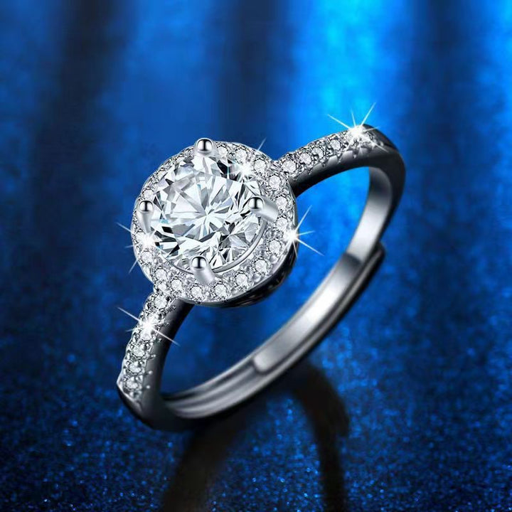 Brilliant Halo Round Moissanite Engagement Ring for Women