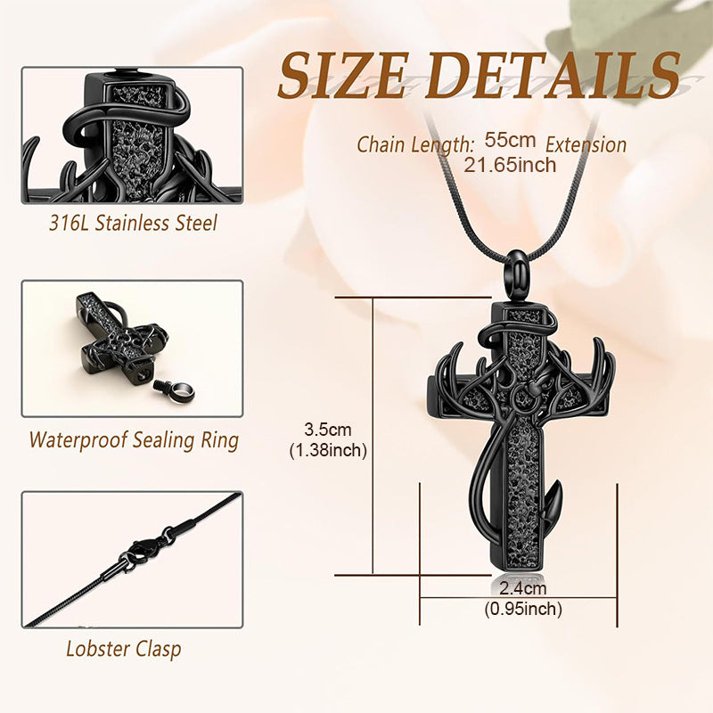 Antler Cross Memorial Pendant for Men – Pet Ashes Keepsake Necklace