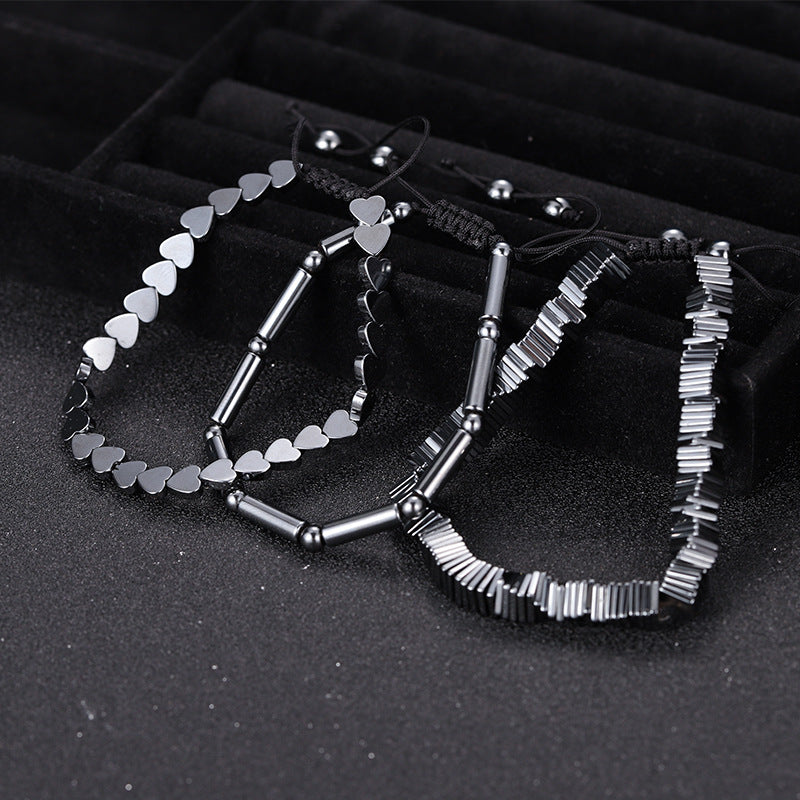 Black Obsidian Geometric Arrow Braided Bracelet with Adjustable Magnetic Beads