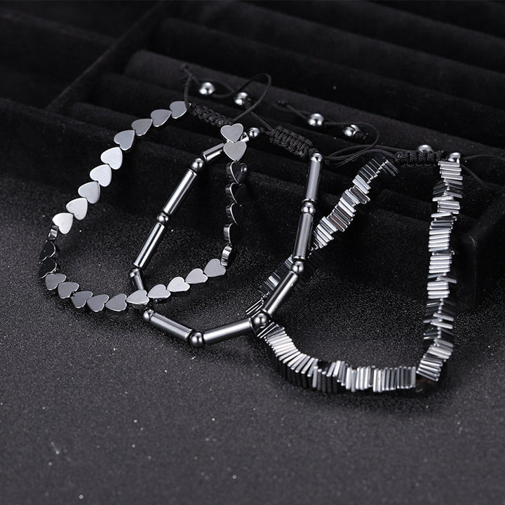 Black Obsidian Geometric Arrow Braided Bracelet with Adjustable Magnetic Beads