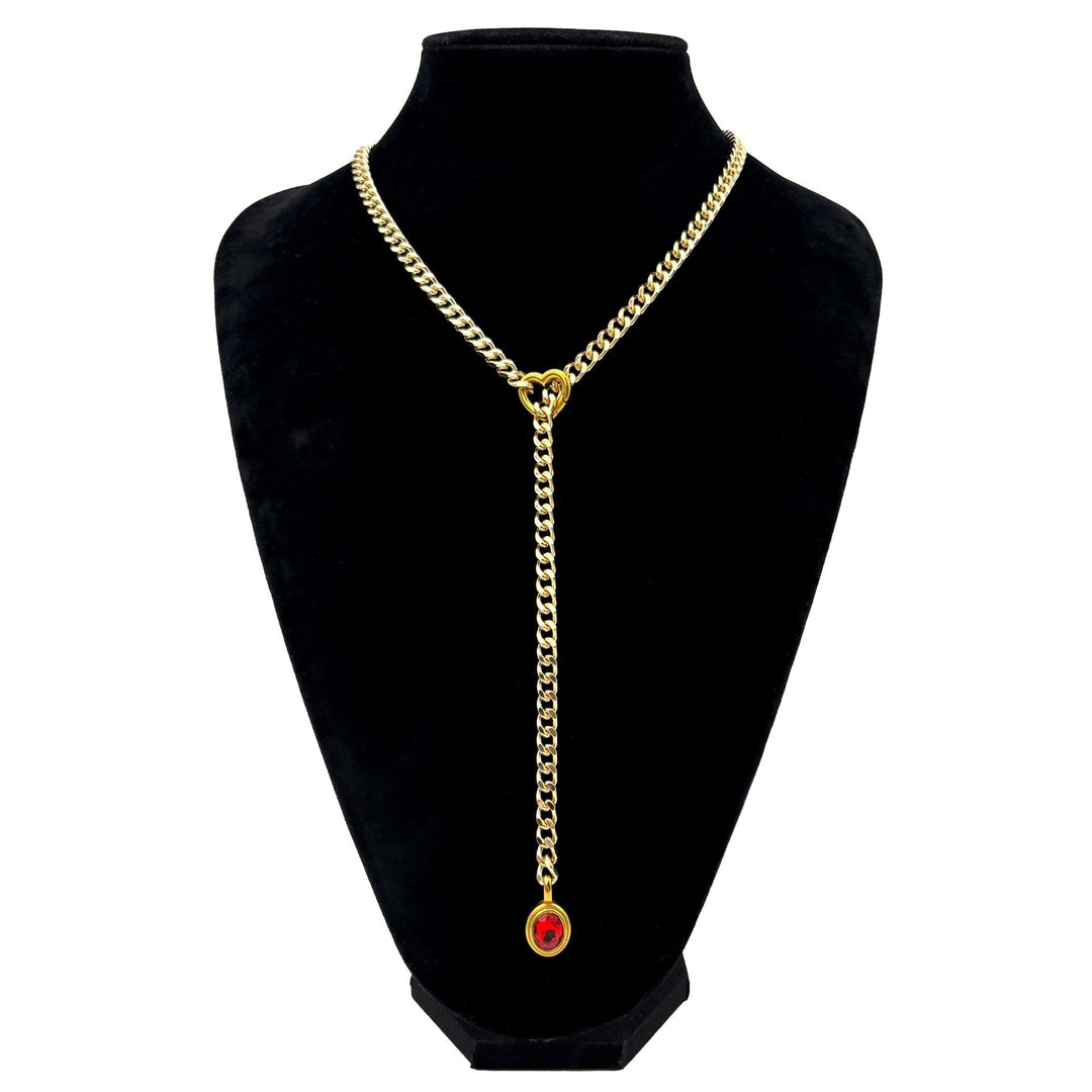 Gold Cuban Chain Adjustable Y-Shaped Heart Pendant Necklace for Women