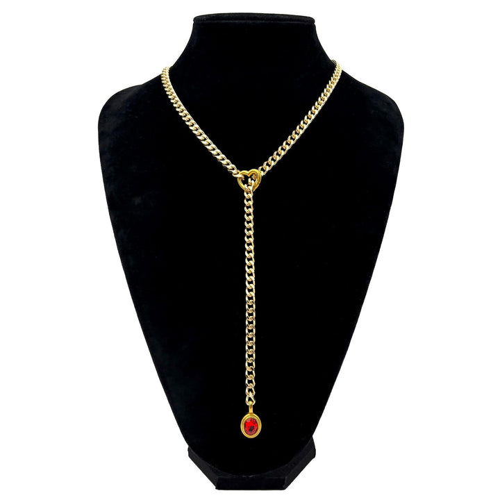 Gold Cuban Chain Adjustable Y-Shaped Heart Pendant Necklace for Women