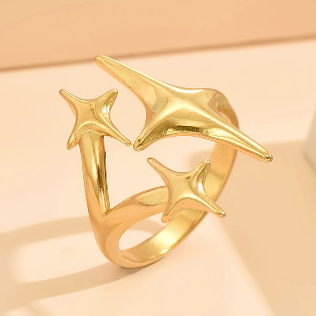 Irregular Triple Star Open S925 Silver Ring for Women, 18K Gold Plated