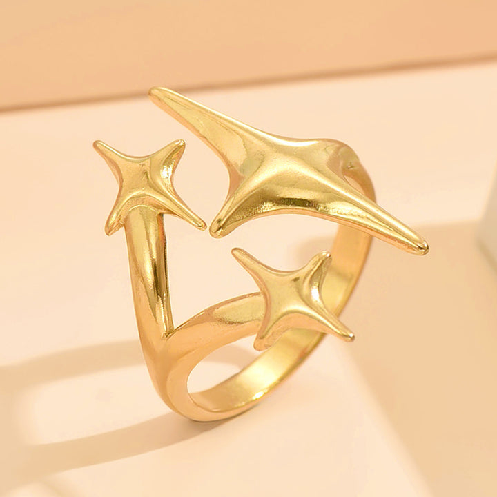 Irregular Triple Star Open S925 Silver Ring for Women, 18K Gold Plated