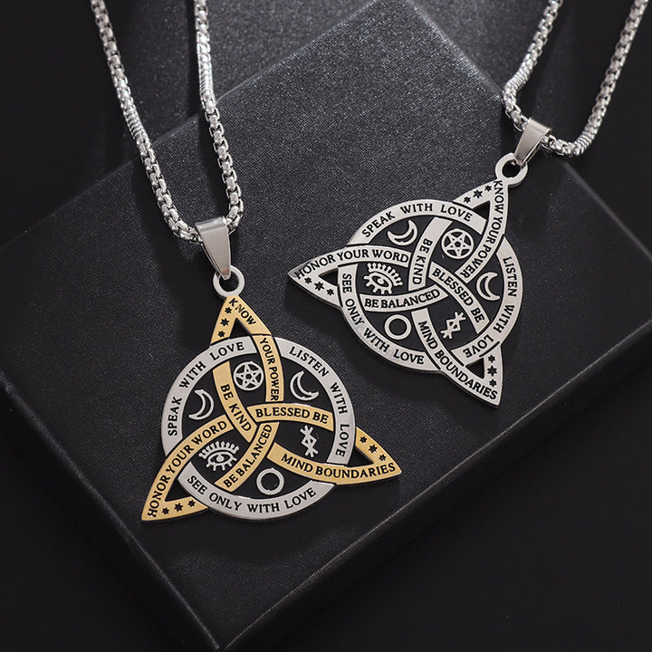 Men's Viking Triangular Pendant Necklace – Nordic Celtic Knot 14K Gold Plated Titanium Steel