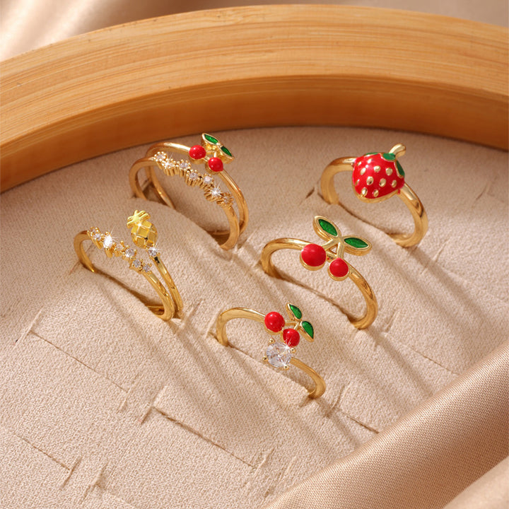 Gold Cherry Fruit Ring for Women