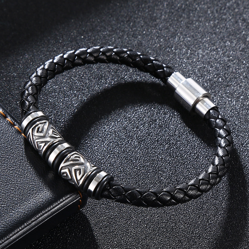 Titanium Steel & Genuine Leather Braided Bracelet · Trendsetter Essential