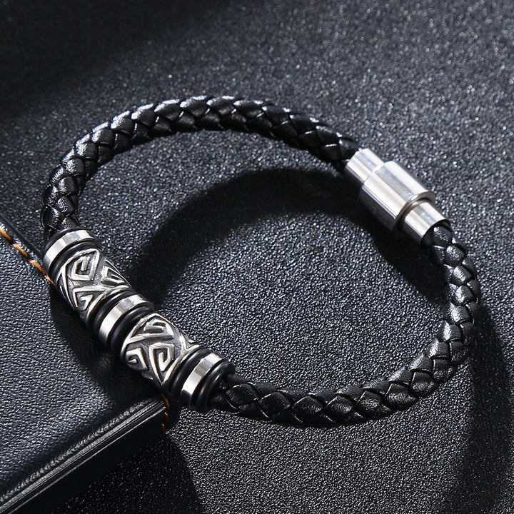 Titanium Steel & Genuine Leather Braided Bracelet · Trendsetter Essential