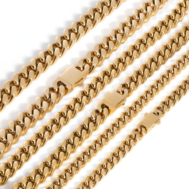 Polished Titanium Steel Chunky Cuban Chain Hip-Hop Necklace · Four-Side Cut Bold Chain