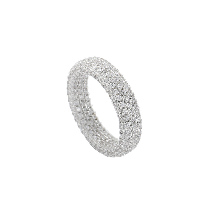 Full Zircon Hip-Hop Sterling Silver Ring · 18K Gold Plated 6mm Band
