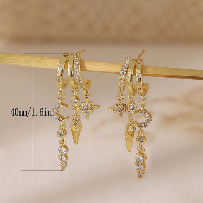 S925 Sterling Silver 18K Gold-Plated Irregular Tassel Zircon Hoop Earrings