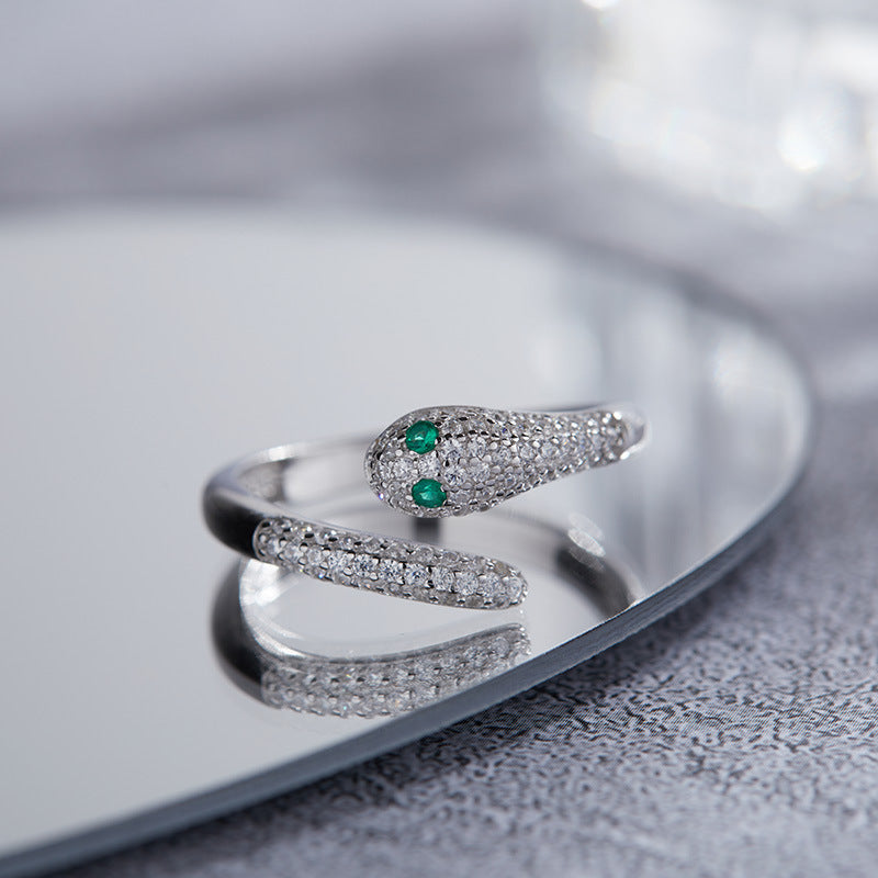 Sterling Silver Zircon-Inlaid Multi-Layered Snake Adjustable Index Finger Ring