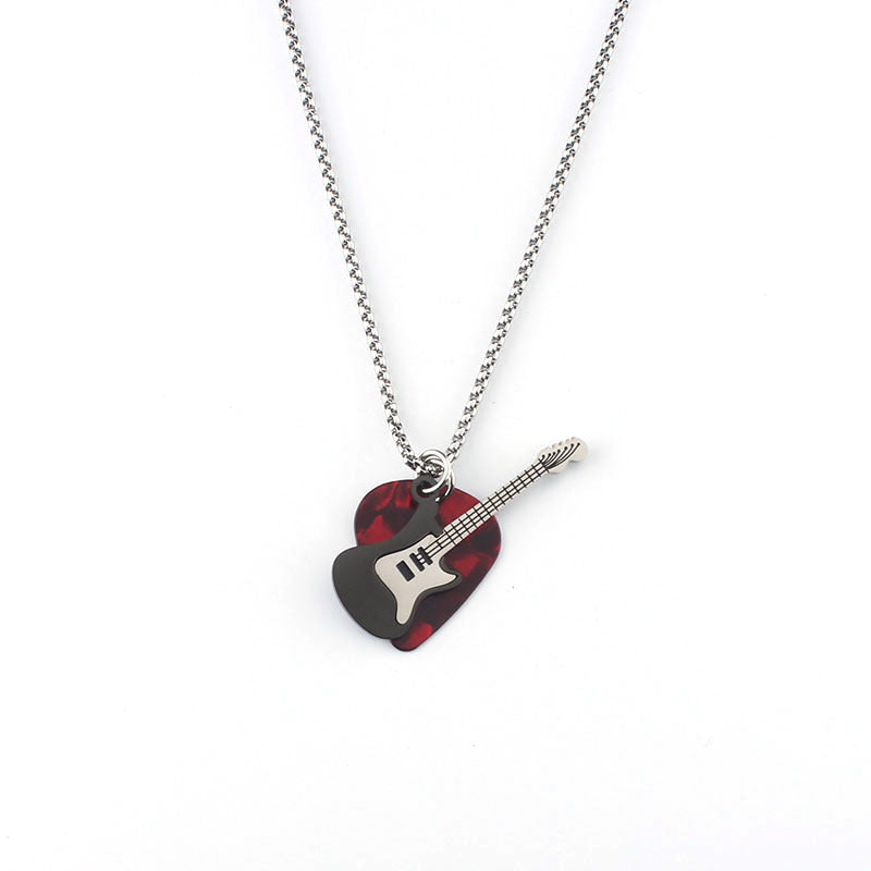 Rock Guitar Pick Necklace - Unisex Titanium Steel Pendant, New Fashion Long Sweater Chain for Couples