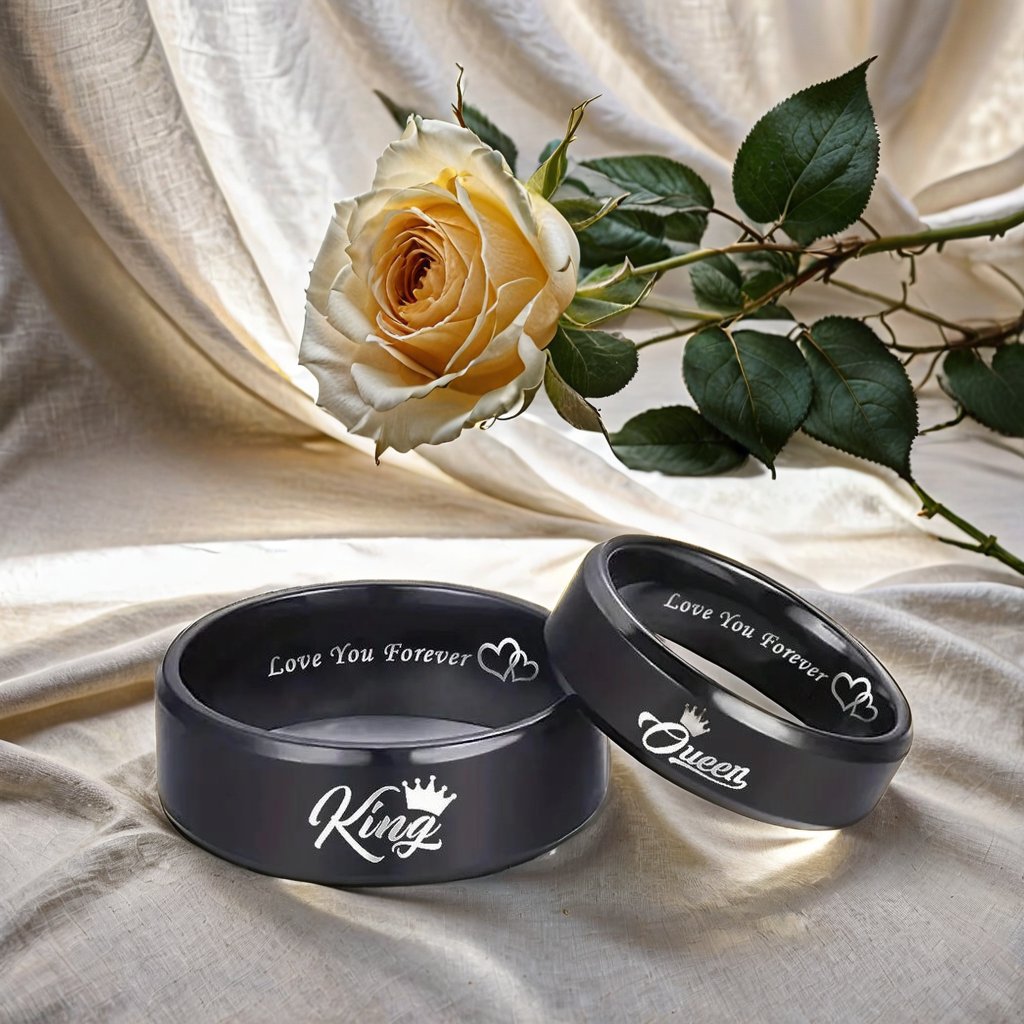 King & Queen Black Couple Rings - Eternal Love Titanium Steel Matching Rings