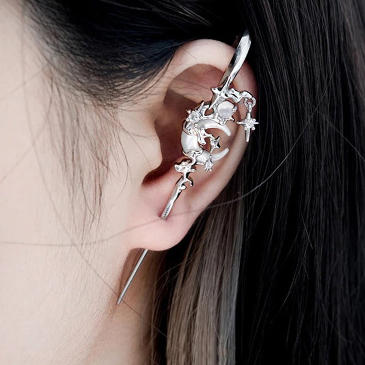 Creative Star & Moon Diamond Stud Earrings – Geometric Minimalist Cool Style for Women