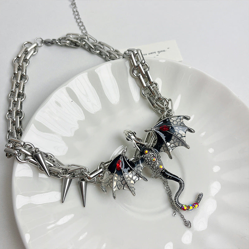 Gothic Y2K Heavy-Duty Black Red Thorn Dragon Chocker