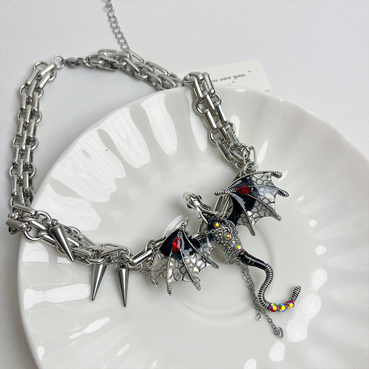 Gothic Y2K Heavy-Duty Black Red Thorn Dragon Chocker