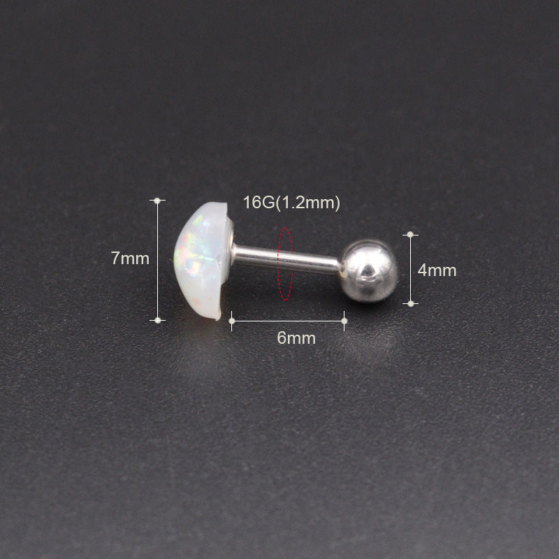 Sterling Silver Heart Opal Ear Studs, Lip Piercing, Tongue Piercing Jewelry