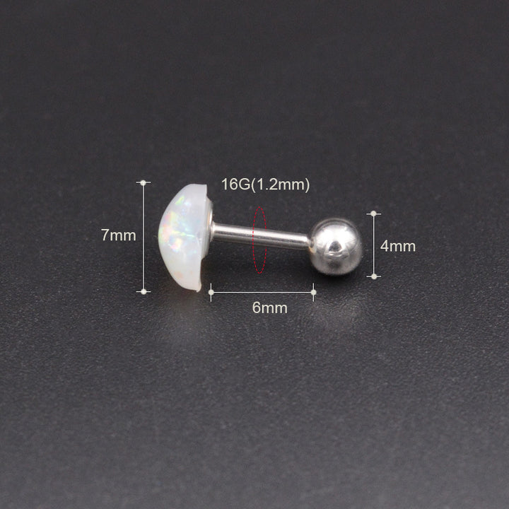 Sterling Silver Heart Opal Ear Studs, Lip Piercing, Tongue Piercing Jewelry