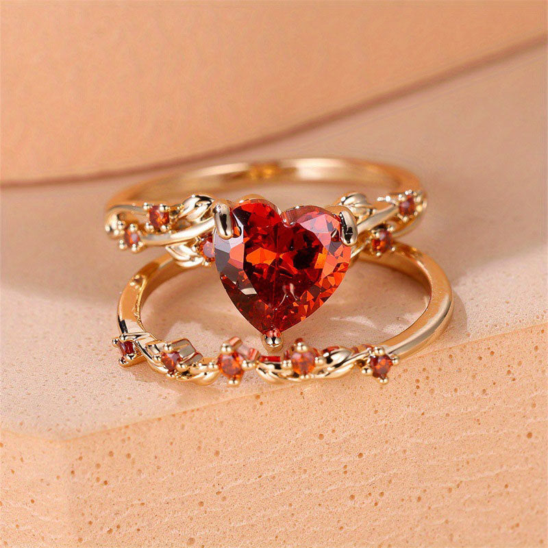 Heart-Shaped Colored Gem Vine Stackable Ring (Sweet Vitality Multi-Color Style)