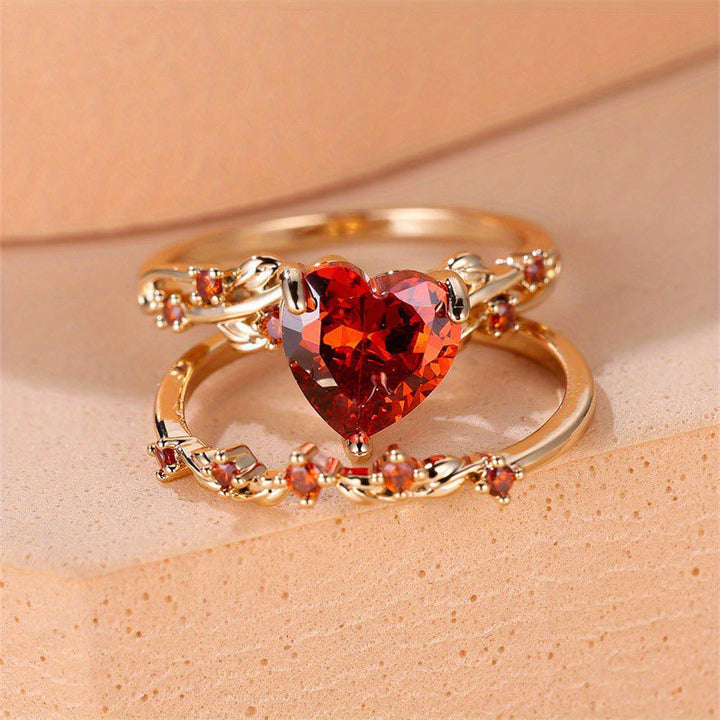 Heart-Shaped Colored Gem Vine Stackable Ring (Sweet Vitality Multi-Color Style)