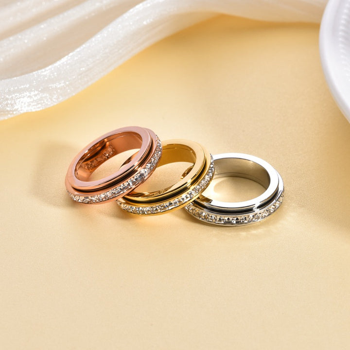 Double-Ring Diamond-Inlay Rotatable Ring Anxiety Ring (Light Luxury Commute Style Series)