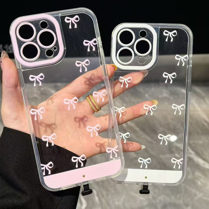 iPhone Series Compatible Pink & White Bowknot Voice-Activated LED Phone Case