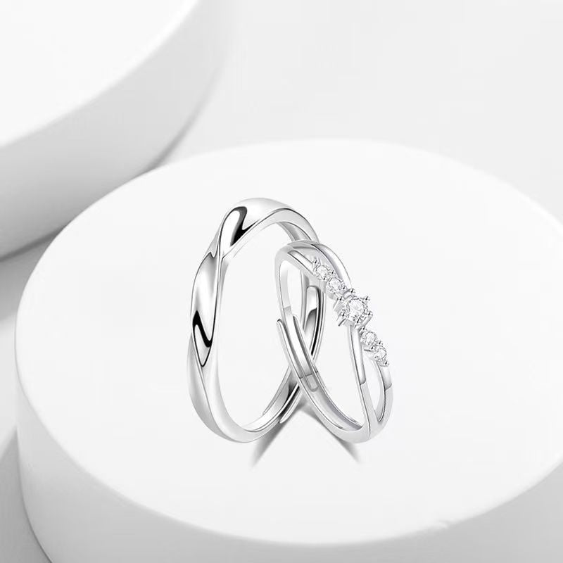 Minimalist Geometric Möbius Ring - Women's Hollow Interwoven Adjustable Couple Ring Set
