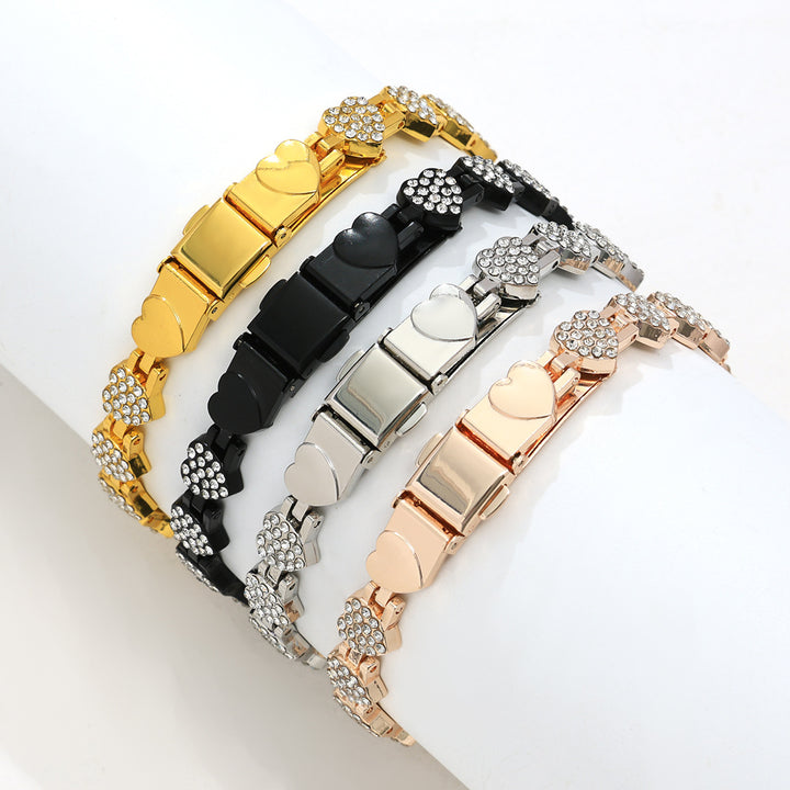 Fashion Light Luxury Heart Full-Diamond Magnetic Bracelet - Alloy Single-Row Couple Jewelry