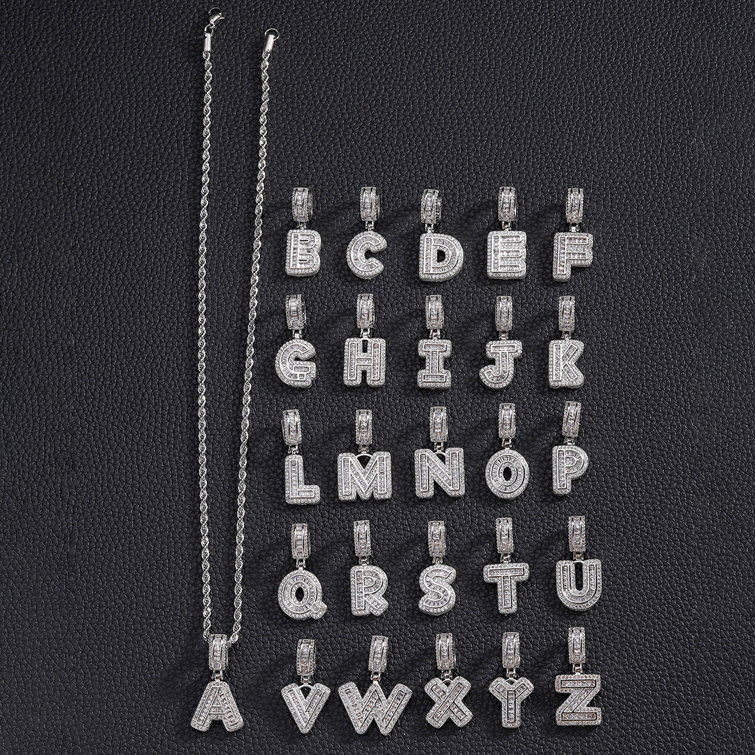 Full-Diamond Letter Cuban Link Necklace (26 Letters Optional | Gold/Silver Dual Tone)