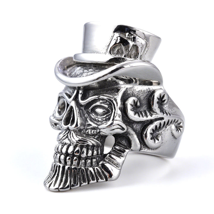 Antique Silver Steampunk Style Vintage Gentleman Skull Ring