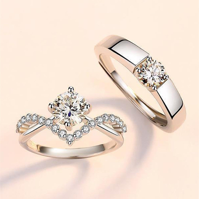 Crown of Love Couple Rings (Four-Prong 1-Carat Diamond Open Wedding Rings)