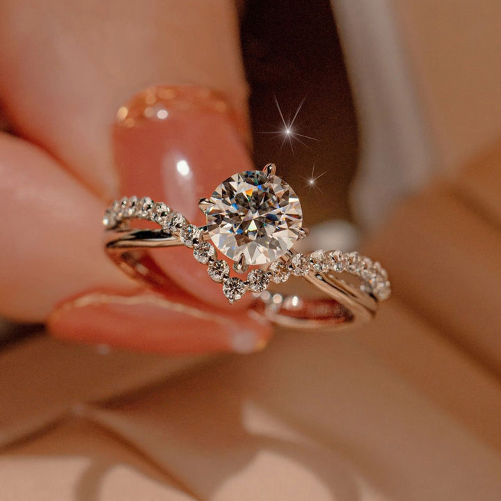 Crown of Love Couple Rings (Four-Prong 1-Carat Diamond Open Wedding Rings)
