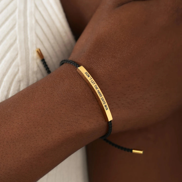 Motivational Quote 18k gold Curved Tube Curved Tube Bracelet (Handmade Braided Adjustable Engravable Cord)