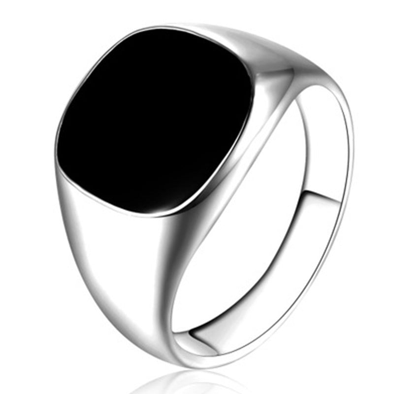 Square Black Face Titanium Steel Ring (Gold/Silver Dual-Tone Minimalist Personalized Style)