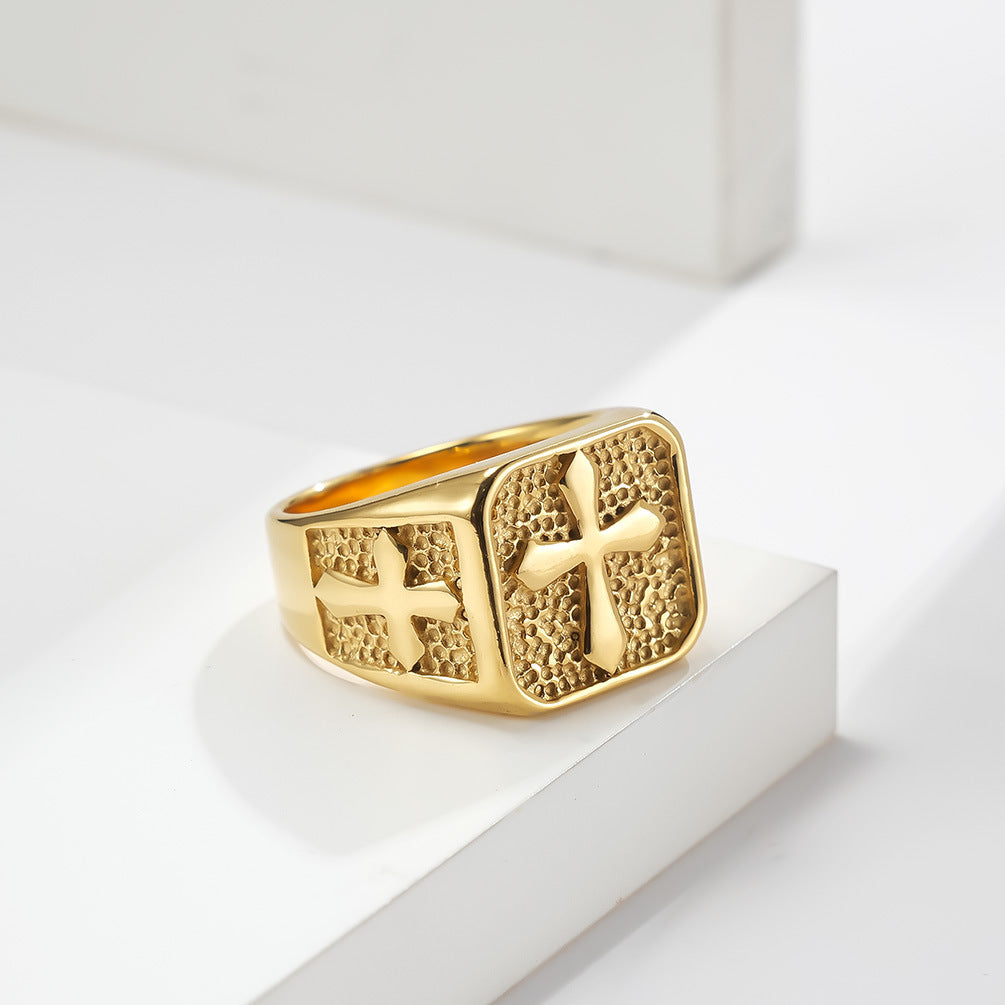 Cross Embossed Multi-Color Men's Ring