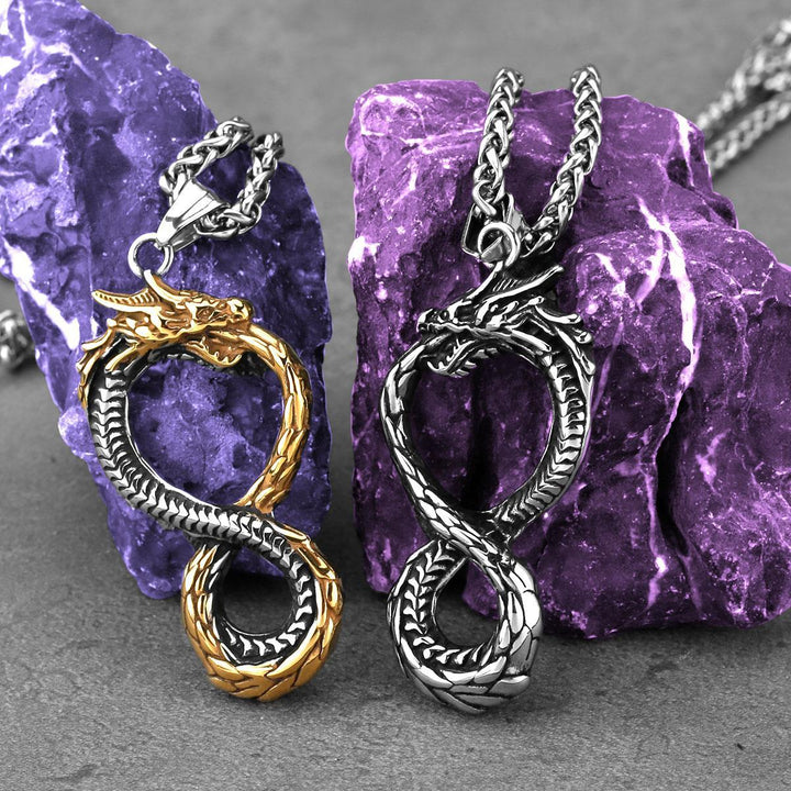 Bold Viking Infinity Dragon Titanium Steel Pendant Necklace (Dual-Tone Retro Style)