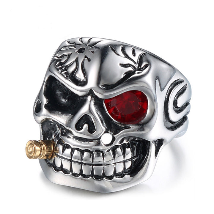 Retro One-Eyed Dragon Pipe Skull Ring (Men's Diamond-Inlaid Bold Band)