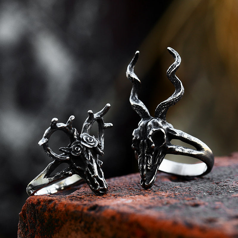Satanic Ram Skull Gothic Punk Ring