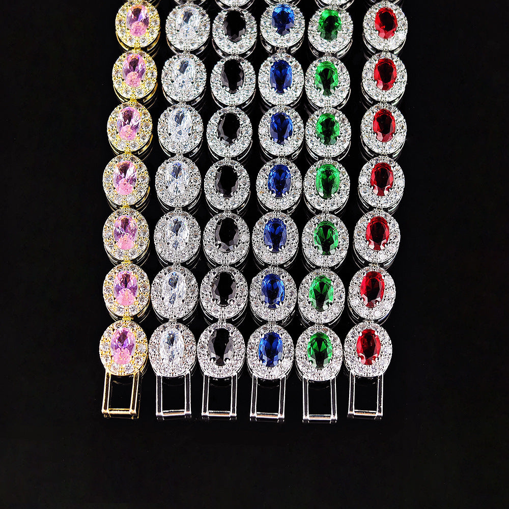 Multi-Color Oval Colored Gem Full-Diamond Bracelet